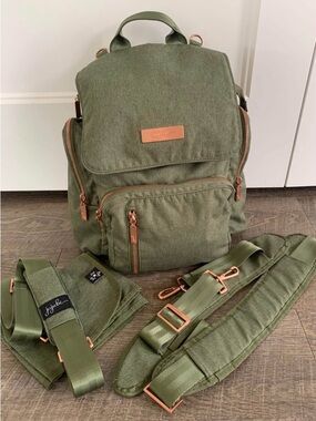 Ju-Ju-Be Olive Green Convertible Backpack with Rose Gold Hardware